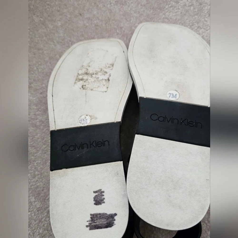 Calvin Klein Black Leather Thong Slingback Sandals Buckle Size 7M Women's